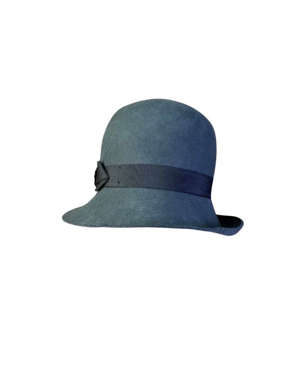 Goorin Bros Womens Grey Felt Cloche Hat With Feather & Black Ribbon Accent Sz M
